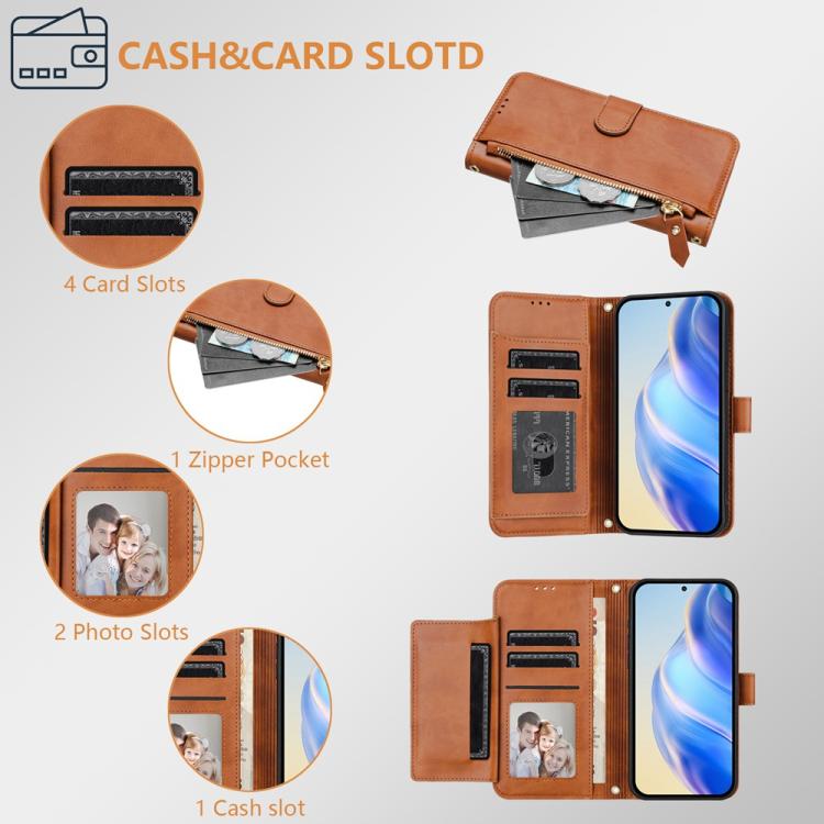 For Google Pixel 10 Pro XL Multi-Card Slots Zipper Wallet Leather Phone Case(Brown) - Google Cases by buy2fix | Online Shopping UK | buy2fix