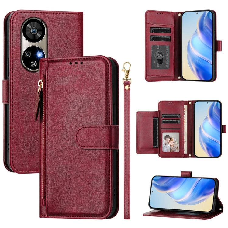 For Ulefone Note 17 Pro Multi-Card Slots Zipper Wallet Leather Phone Case(Dark Red) by buy2fix