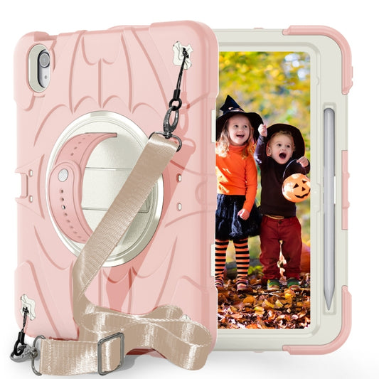 For iPad 2025 / 2022 Bat Hand Grip Turntable Stand Tablet Case(Pink White) - iPad 2025 / 2022 Cases by buy2fix | Online Shopping UK | buy2fix