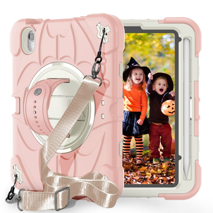 For iPad mini 6 / mini 2024 Bat Hand Grip Turntable Stand Tablet Case(Pink White) - iPad mini 6 Cases by buy2fix | Online Shopping UK | buy2fix