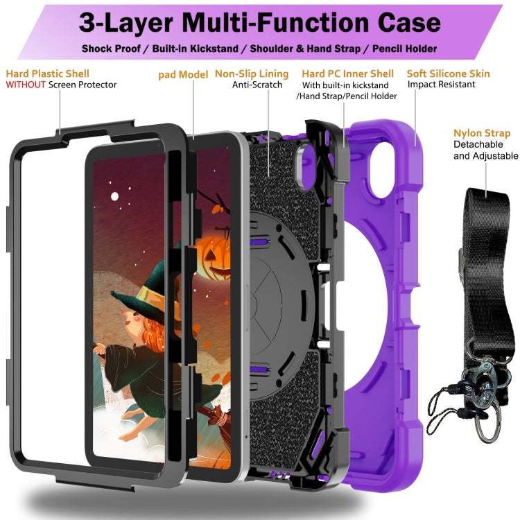 For iPad mini 6 / mini 2024 Bat Hand Grip Turntable Stand Tablet Case(Purple Black) - iPad mini 6 Cases by buy2fix | Online Shopping UK | buy2fix