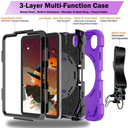 For iPad mini 6 / mini 2024 Bat Hand Grip Turntable Stand Tablet Case(Purple Black) - iPad mini 6 Cases by buy2fix | Online Shopping UK | buy2fix