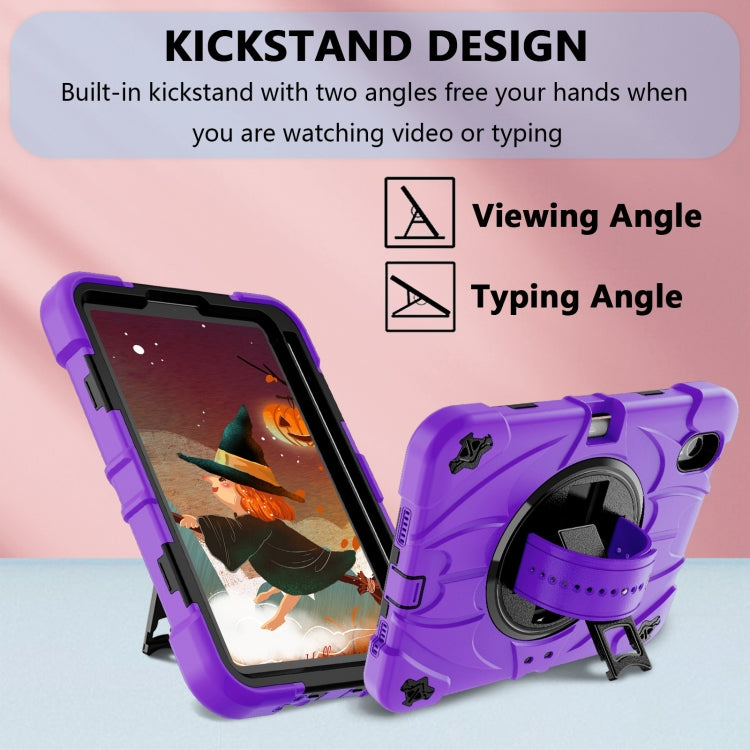 For iPad mini 6 / mini 2024 Bat Hand Grip Turntable Stand Tablet Case(Purple Black) - iPad mini 6 Cases by buy2fix | Online Shopping UK | buy2fix