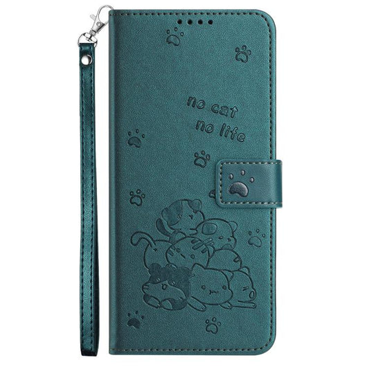For Google Pixel 10 Pro XL Embossed Kitten Phone Leather Case with Lanyard(Dark Green) - Google Cases by buy2fix | Online Shopping UK | buy2fix