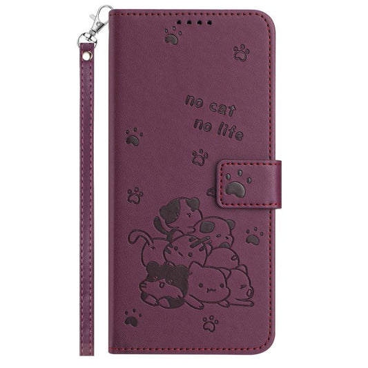 For Google Pixel 10 Pro XL Embossed Kitten Phone Leather Case with Lanyard(Wine Red) - Google Cases by buy2fix | Online Shopping UK | buy2fix