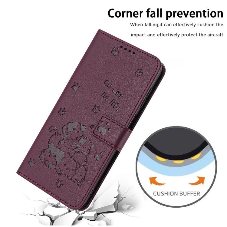 For Google Pixel 10 Pro XL Embossed Kitten Phone Leather Case with Lanyard(Wine Red) - Google Cases by buy2fix | Online Shopping UK | buy2fix