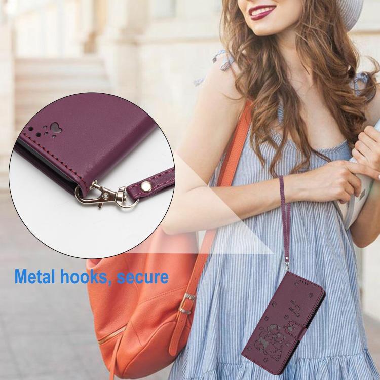 For Google Pixel 10 Pro XL Embossed Kitten Phone Leather Case with Lanyard(Wine Red) - Google Cases by buy2fix | Online Shopping UK | buy2fix