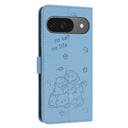 For Google Pixel 10 / 10 Pro Embossed Kitten Phone Leather Case with Lanyard(Blue) - Google Cases by buy2fix | Online Shopping UK | buy2fix