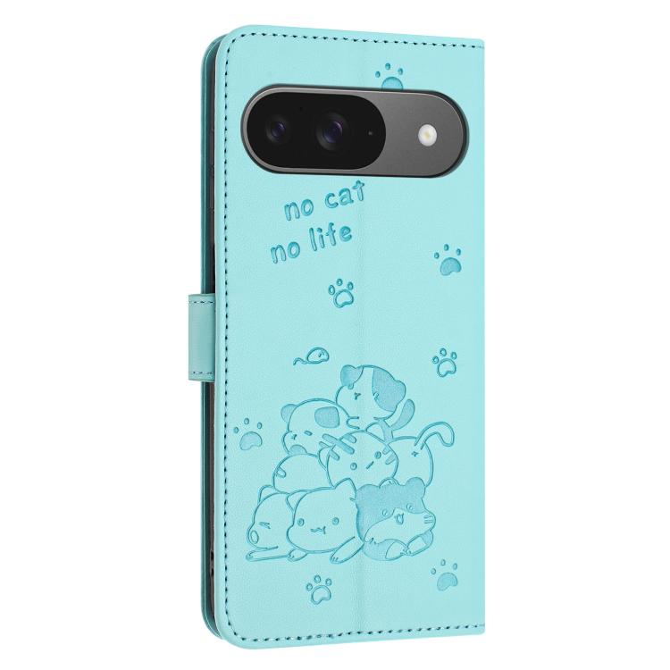 For Google Pixel 10 / 10 Pro Embossed Kitten Phone Leather Case with Lanyard(Mint Green) - Google Cases by buy2fix | Online Shopping UK | buy2fix
