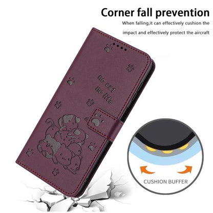 For Google Pixel 10 / 10 Pro Embossed Kitten Phone Leather Case with Lanyard(Wine Red) - Google Cases by buy2fix | Online Shopping UK | buy2fix
