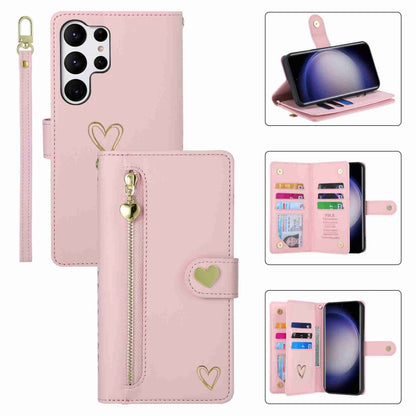 For Samsung Galaxy S23 Ultra 5G POLA Love Multi-Card Slots Zipper Wallet Leather Phone Case(Pink) - Galaxy S23 Ultra 5G Cases by POLA | Online Shopping UK | buy2fix