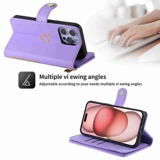 For iPhone 11 Pro Max POLA Love Multi-Card Slots Zipper Wallet Leather Phone Case(Purple) - iPhone 11 Pro Max Cases by POLA | Online Shopping UK | buy2fix