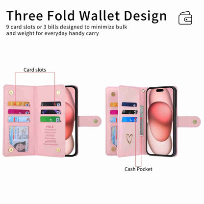 For iPhone 12 Pro POLA Love Multi-Card Slots Zipper Wallet Leather Phone Case(Pink) - iPhone 12 / 12 Pro Cases by POLA | Online Shopping UK | buy2fix