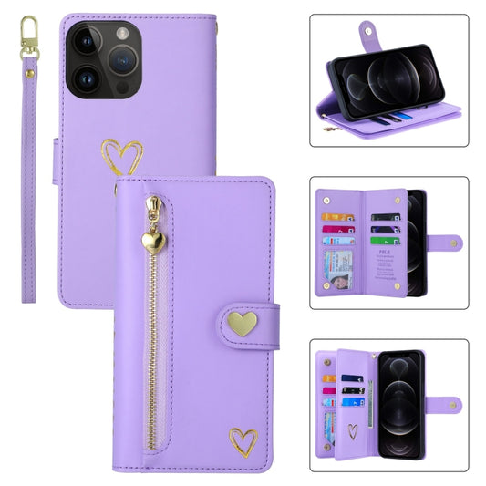 For iPhone 12 Pro POLA Love Multi-Card Slots Zipper Wallet Leather Phone Case(Purple) - iPhone 12 / 12 Pro Cases by POLA | Online Shopping UK | buy2fix