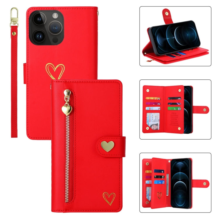 For iPhone 12 Pro Max POLA Love Multi-Card Slots Zipper Wallet Leather Phone Case(Red) - iPhone 12 Pro Max Cases by POLA | Online Shopping UK | buy2fix
