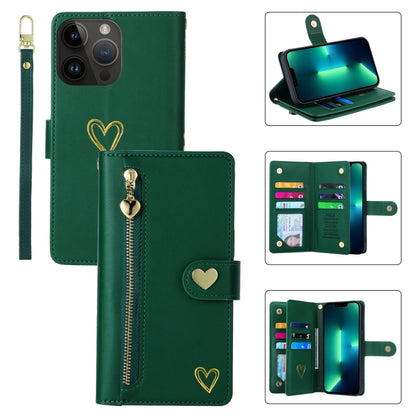 For iPhone 13 Pro Max POLA Love Multi-Card Slots Zipper Wallet Leather Phone Case(Dark Green) - iPhone 13 Pro Max Cases by POLA | Online Shopping UK | buy2fix