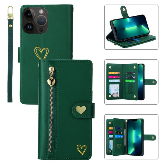 For iPhone 13 Pro Max POLA Love Multi-Card Slots Zipper Wallet Leather Phone Case(Dark Green) - iPhone 13 Pro Max Cases by POLA | Online Shopping UK | buy2fix