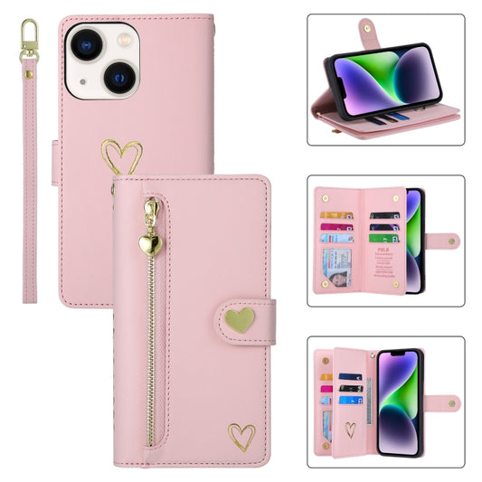For iPhone 14 POLA Love Multi-Card Slots Zipper Wallet Leather Phone Case(Pink) - iPhone 14 Cases by POLA | Online Shopping UK | buy2fix