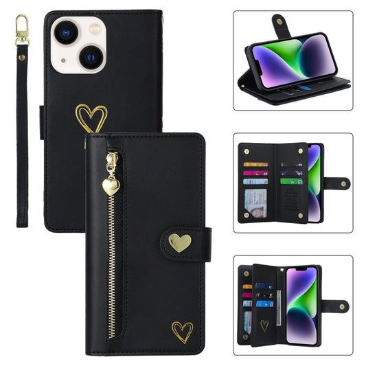 For iPhone 14 POLA Love Multi-Card Slots Zipper Wallet Leather Phone Case(Black) - iPhone 14 Cases by POLA | Online Shopping UK | buy2fix