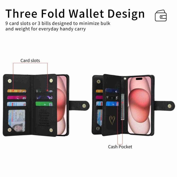 For iPhone 15 Pro POLA Love Multi-Card Slots Zipper Wallet Leather Phone Case(Black) - iPhone 15 Pro Cases by POLA | Online Shopping UK | buy2fix