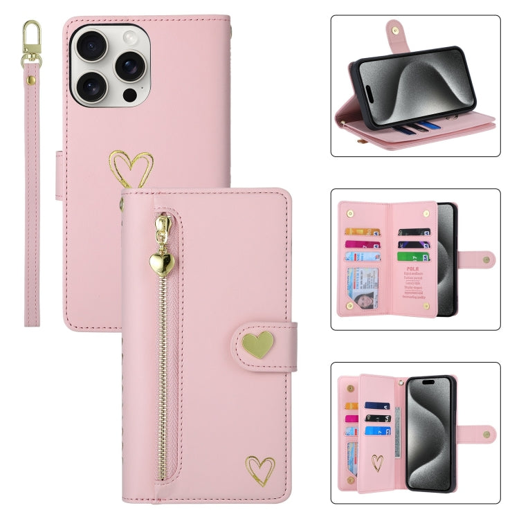 For iPhone 15 Pro Max POLA Love Multi-Card Slots Zipper Wallet Leather Phone Case(Pink) - iPhone 15 Pro Max Cases by POLA | Online Shopping UK | buy2fix