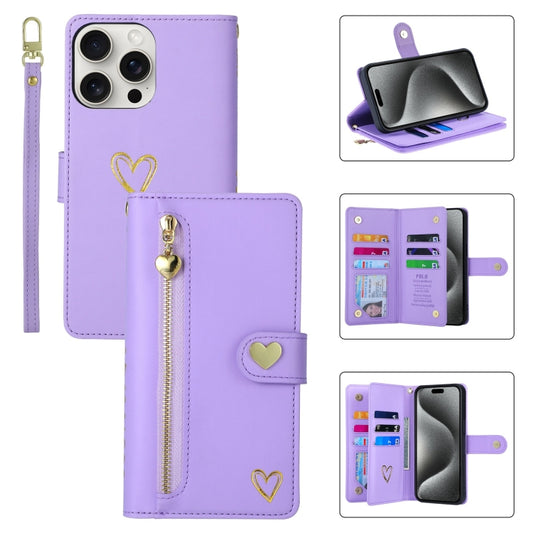 For iPhone 15 Pro Max POLA Love Multi-Card Slots Zipper Wallet Leather Phone Case(Purple) - iPhone 15 Pro Max Cases by POLA | Online Shopping UK | buy2fix