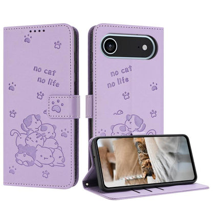 For iPhone Air Embossed Kitten Phone Leather Case with Lanyard(Purple) - iPhone Air Cases by buy2fix | Online Shopping UK | buy2fix