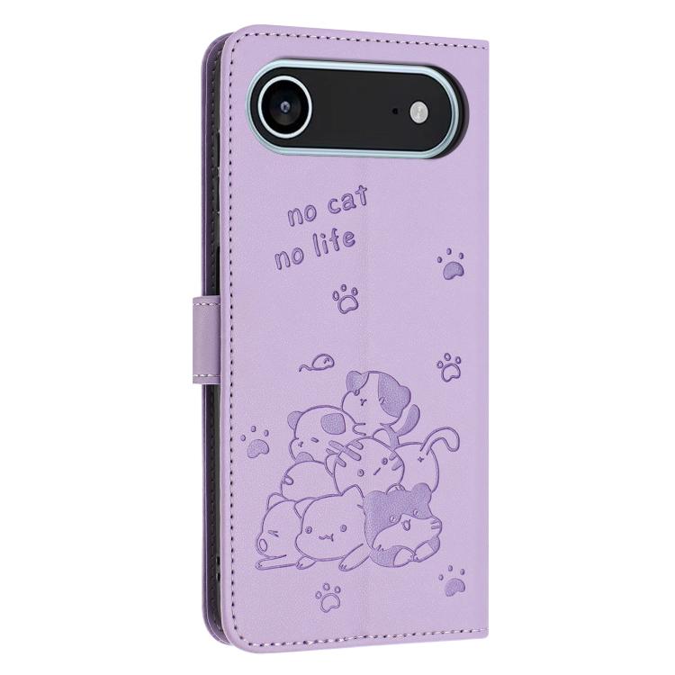 For iPhone Air Embossed Kitten Phone Leather Case with Lanyard(Purple) - iPhone Air Cases by buy2fix | Online Shopping UK | buy2fix