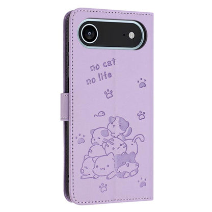 For iPhone Air Embossed Kitten Phone Leather Case with Lanyard(Purple) - iPhone Air Cases by buy2fix | Online Shopping UK | buy2fix