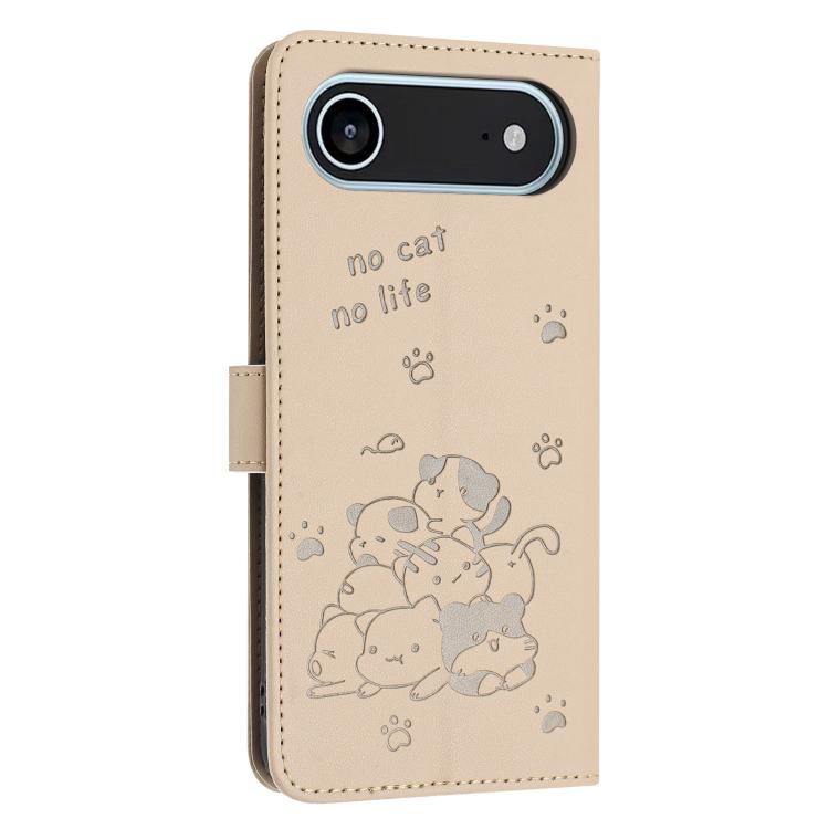 For iPhone Air Embossed Kitten Phone Leather Case with Lanyard(Beige) - iPhone Air Cases by buy2fix | Online Shopping UK | buy2fix