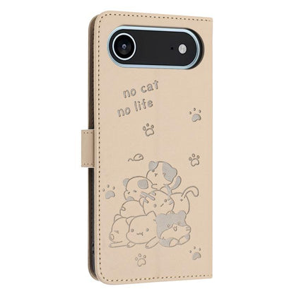 For iPhone Air Embossed Kitten Phone Leather Case with Lanyard(Beige) - iPhone Air Cases by buy2fix | Online Shopping UK | buy2fix