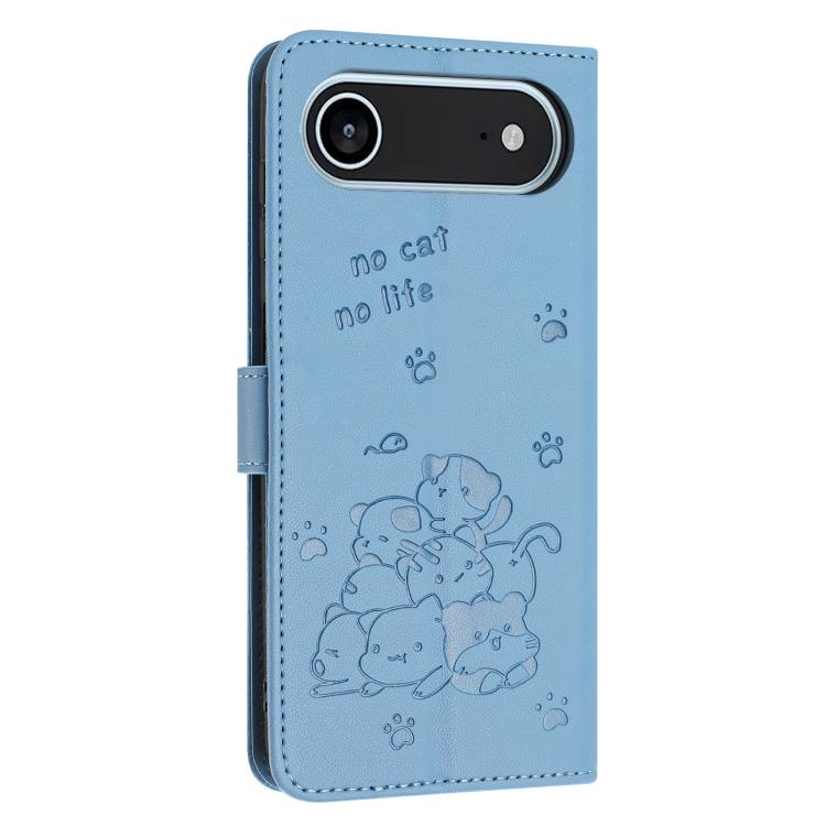 For iPhone Air Embossed Kitten Phone Leather Case with Lanyard(Blue) - iPhone Air Cases by buy2fix | Online Shopping UK | buy2fix