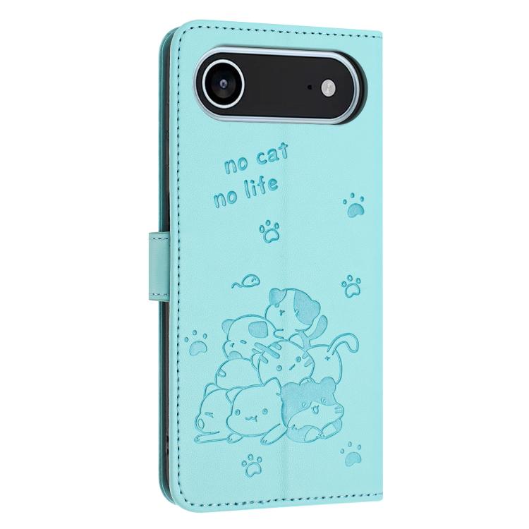 For iPhone Air Embossed Kitten Phone Leather Case with Lanyard(Mint Green) - iPhone Air Cases by buy2fix | Online Shopping UK | buy2fix