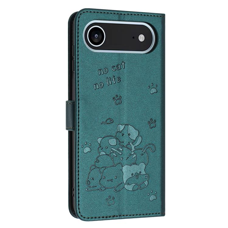 For iPhone Air Embossed Kitten Phone Leather Case with Lanyard(Dark Green) - iPhone Air Cases by buy2fix | Online Shopping UK | buy2fix