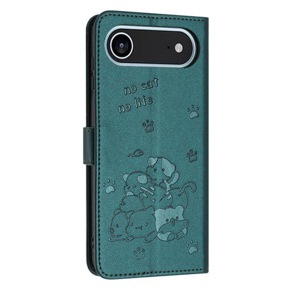 For iPhone Air Embossed Kitten Phone Leather Case with Lanyard(Dark Green) - iPhone Air Cases by buy2fix | Online Shopping UK | buy2fix