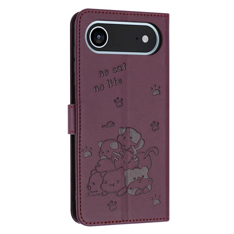 For iPhone Air Embossed Kitten Phone Leather Case with Lanyard(Wine Red) - iPhone Air Cases by buy2fix | Online Shopping UK | buy2fix