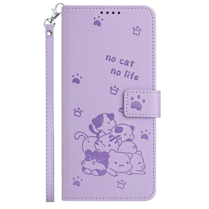 For Tecno Spark Go 2024 4G Embossed Kitten Phone Leather Case with Lanyard(Purple) by buy2fix