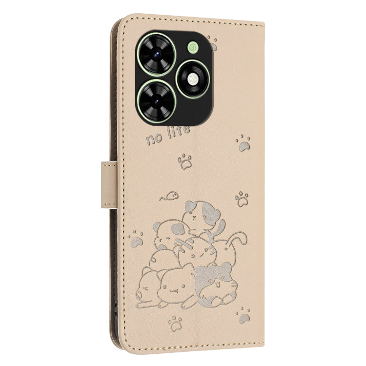 For Tecno Spark Go 2024 4G Embossed Kitten Phone Leather Case with Lanyard(Beige) by buy2fix