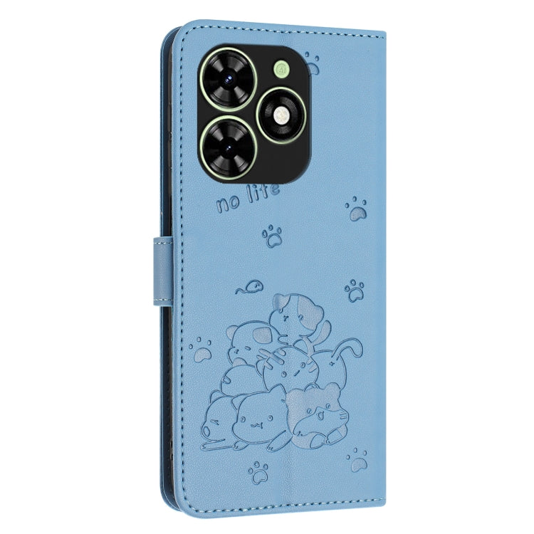 For Tecno Spark Go 2024 4G Embossed Kitten Phone Leather Case with Lanyard(Blue) by buy2fix