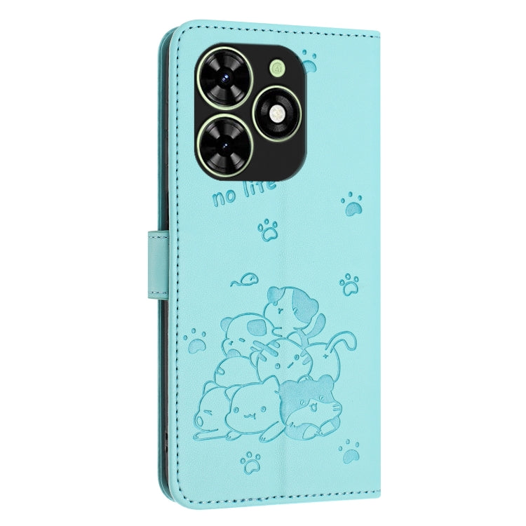 For Tecno Spark Go 2024 4G Embossed Kitten Phone Leather Case with Lanyard(Mint Green) by buy2fix