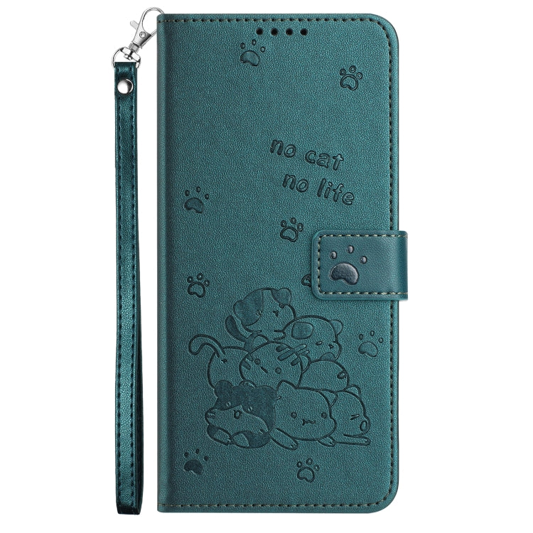 For Tecno Spark Go 2024 4G Embossed Kitten Phone Leather Case with Lanyard(Dark Green) by buy2fix