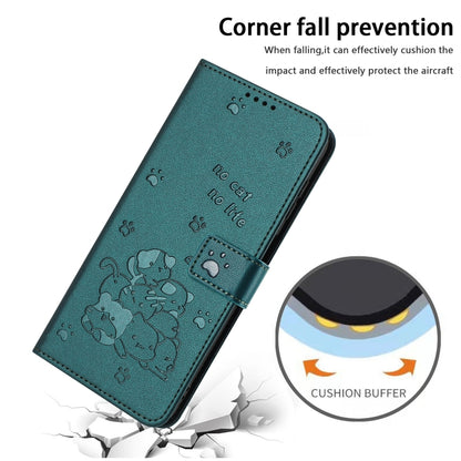 For Tecno Spark Go 2024 4G Embossed Kitten Phone Leather Case with Lanyard(Dark Green) by buy2fix