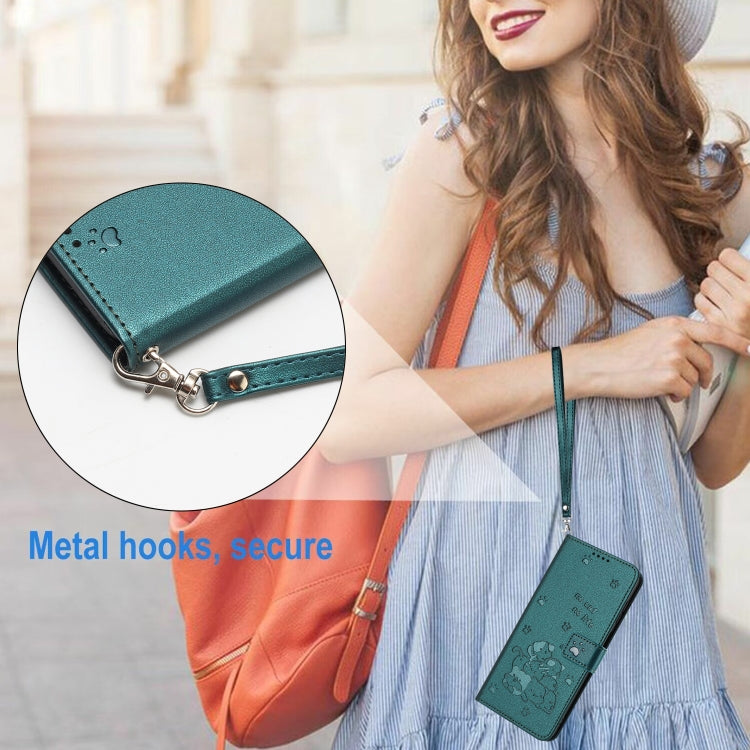 For Tecno Spark Go 2024 4G Embossed Kitten Phone Leather Case with Lanyard(Dark Green) by buy2fix