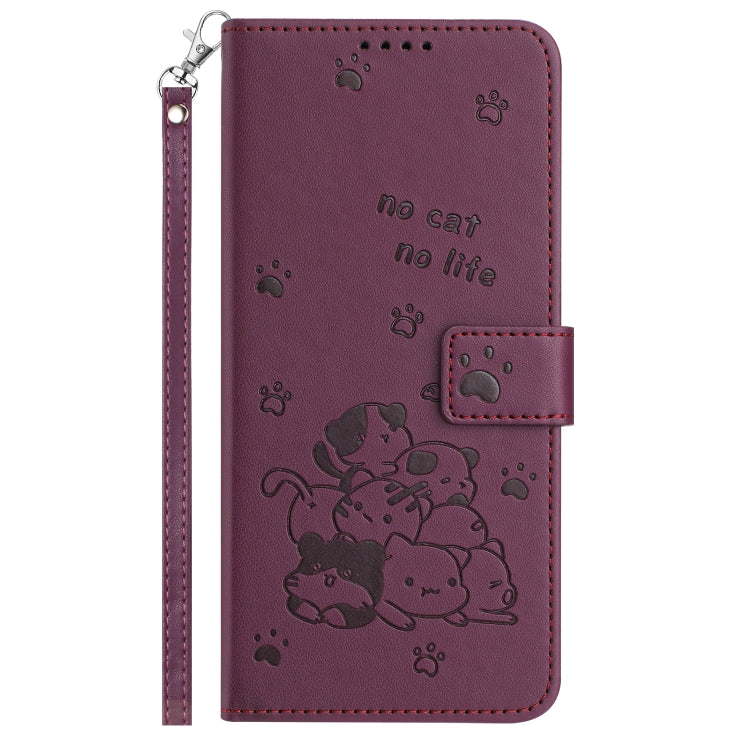 For Tecno Spark Go 2024 4G Embossed Kitten Phone Leather Case with Lanyard(Wine Red) by buy2fix