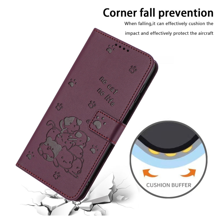 For Tecno Spark Go 2024 4G Embossed Kitten Phone Leather Case with Lanyard(Wine Red) by buy2fix