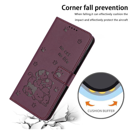 For Tecno Spark Go 2024 4G Embossed Kitten Phone Leather Case with Lanyard(Wine Red) by buy2fix