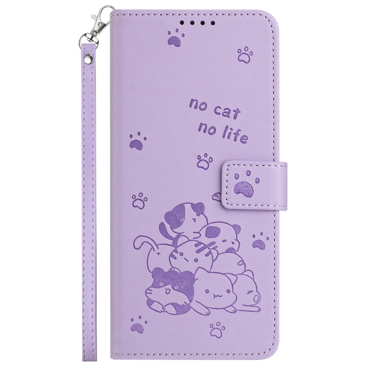 For Motorola Edge 2024 5G Embossed Kitten Phone Leather Case with Lanyard(Purple) by buy2fix