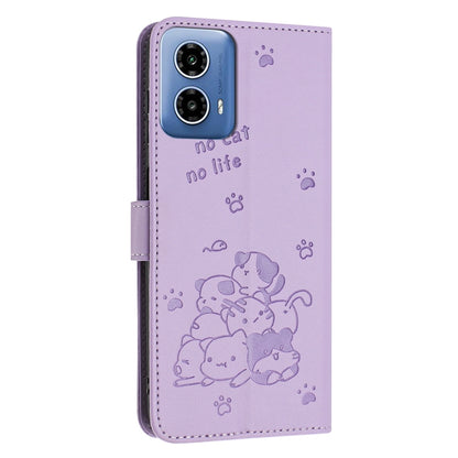 For Motorola Edge 2024 5G Embossed Kitten Phone Leather Case with Lanyard(Purple) by buy2fix