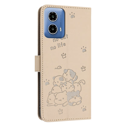 For Motorola Edge 2024 5G Embossed Kitten Phone Leather Case with Lanyard(Beige) by buy2fix
