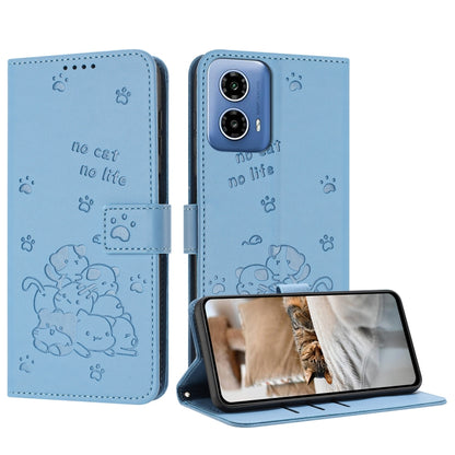 For Motorola Edge 2024 5G Embossed Kitten Phone Leather Case with Lanyard(Blue) by buy2fix